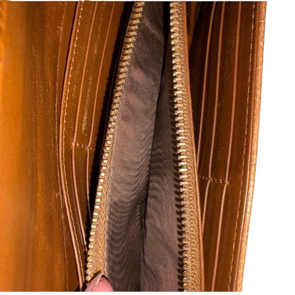 Prada MIU MIU Long Leather Wallet Camel Tan Gold Letters - Picture 7 of 14